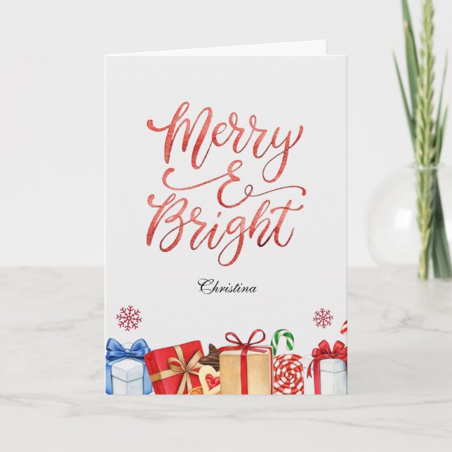 Simple Minimalistic Merry and Bright Christmas  Card (Front)