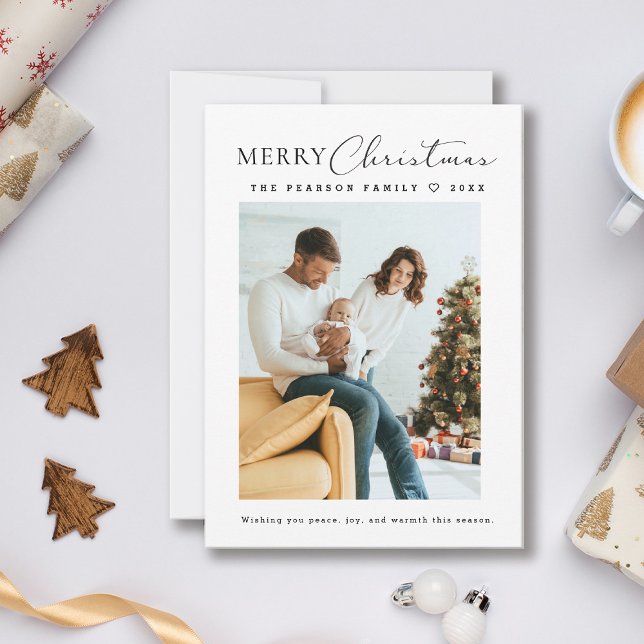 Simple Minimalistic Merry Christmas family photo Holiday Card (Modern, minimalist, Merry Christmas Custom Family Photo, message, year Holiday greeting cards.)
