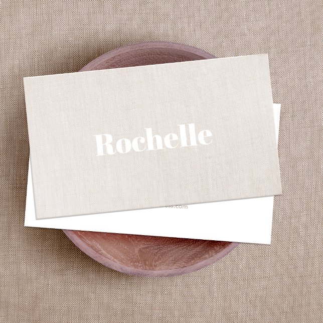 Simple Minimalistic Modern Beige Linen Background Business Card (Creator Uploaded)