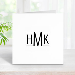 Simple Minimalistic Monogram 3 Initials Lines 1x1 Rubber Stamp