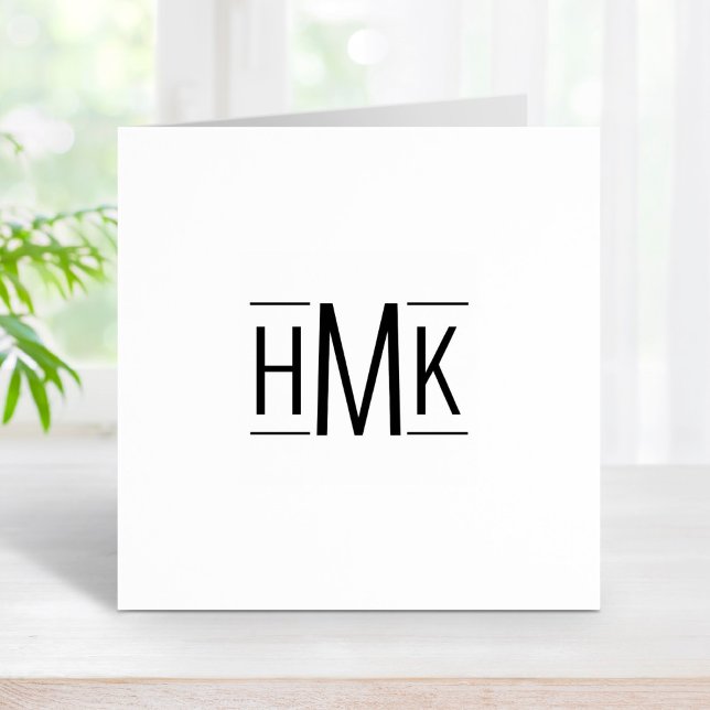 Simple Minimalistic Monogram 3 Initials Lines 1x1 Rubber Stamp (Creator Uploaded)