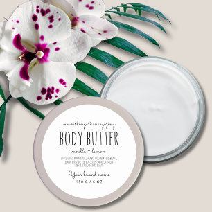 Simple minimalistic packaging white body butter  classic round sticker