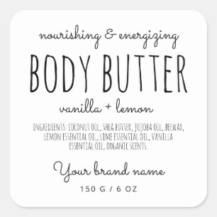 Simple minimalistic packaging white body butter square sticker
