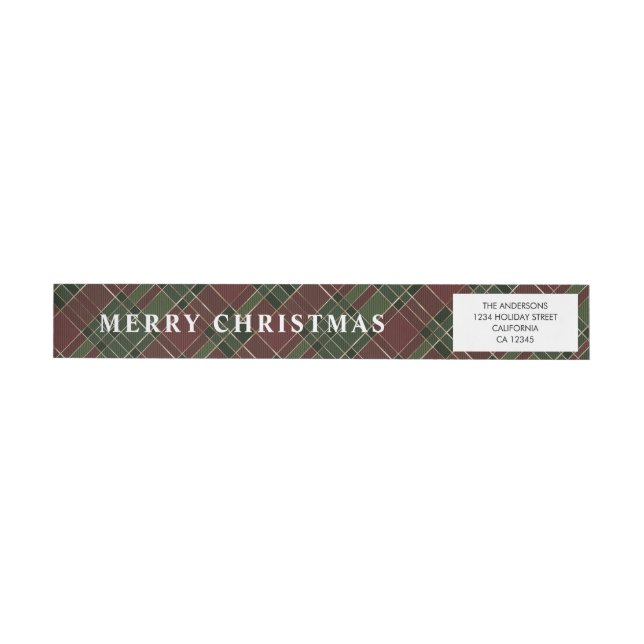 Simple Minimalistic Red and Green Plaid Christmas Wrap Around Label (Individual)