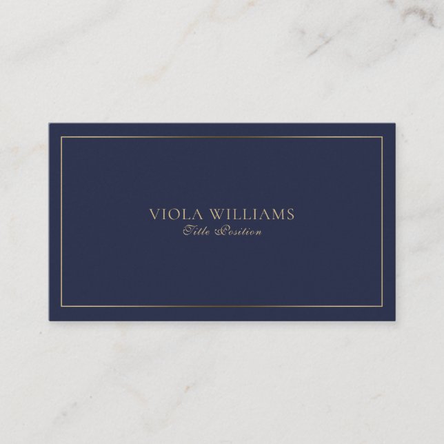 Simple Minimalistic Tin Gold Border On Blue Business Card (Front)