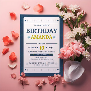 Simple Minimimalist Blue Birthday Invitation