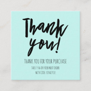 Simple Mint Black Customer Discount Thank You Square Business Card