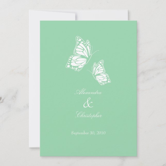 Simple Mint Green Butterflies Wedding Announcement (Front)