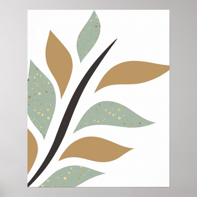 Simple Mint Green & Gold Branch Art Print (Front)