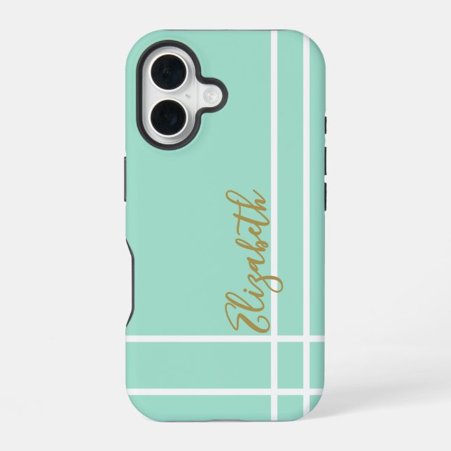 Simple mint green minimalist custom name ladies  iPhone 16 case (Back)