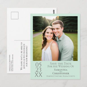 Simple Mint Green Wedding Save the Date Photo Postcard