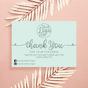 Simple Mint Handwritten Hearts Customer Thank You Business Card