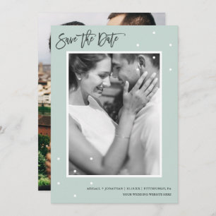 Simple Mint with White Dots Photo Save the Date