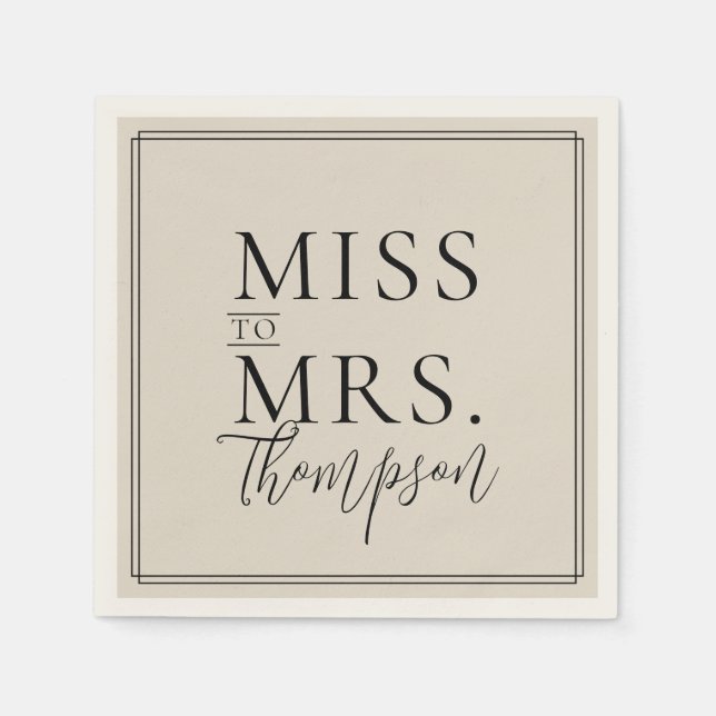 Simple Miss to Mrs Ecru Ivory Bridal Shower Paper Napkin (Front)