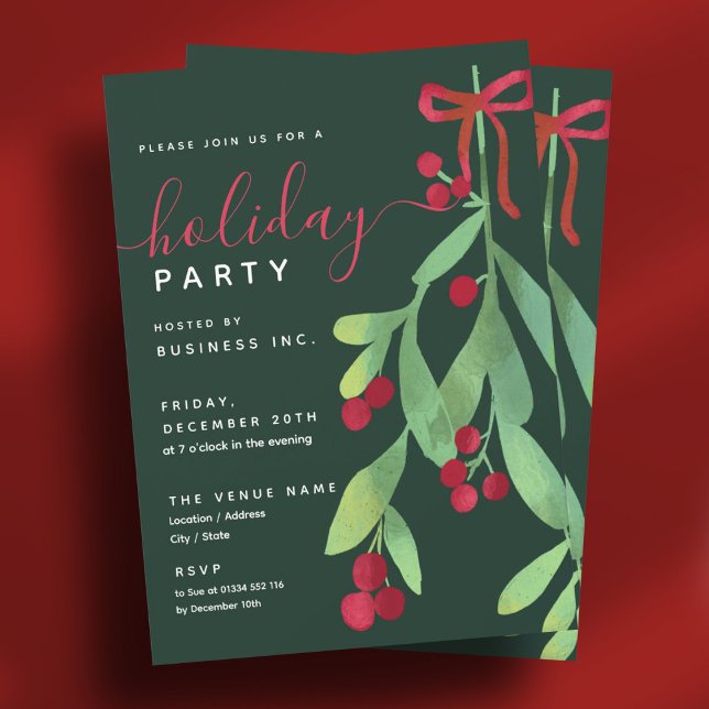 Simple Mistletoe Corporate Xmas Party Green  Invitation (Simple Mistletoe Corporate Xmas Party Green Invitation)
