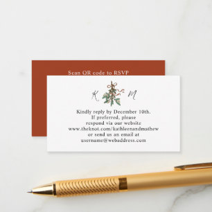 Simple Mistletoe Holiday QR Code RSVP Enclosure Card