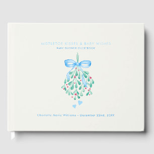 Simple Mistletoe Kisses Blue Boy Baby Shower Guest Book