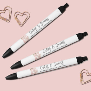Simple Mixer Floral Cake Bakery Business Black Ink Pen