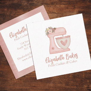 Simple Mixer Floral Cake Bakery Business Card