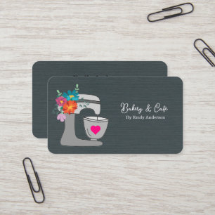 Simple Mixer Floral Cake Bakery  Business Card