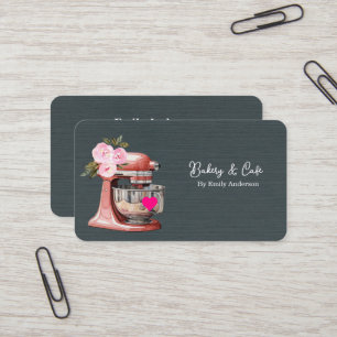 Simple Mixer Floral Cake Bakery Business Card