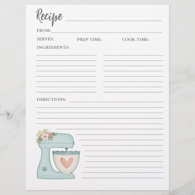 Simple Mixer Floral Cake Bakery Recipe Card Flyer (Front)