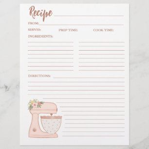Simple Mixer Floral Cake Bakery Recipe Card Flyer