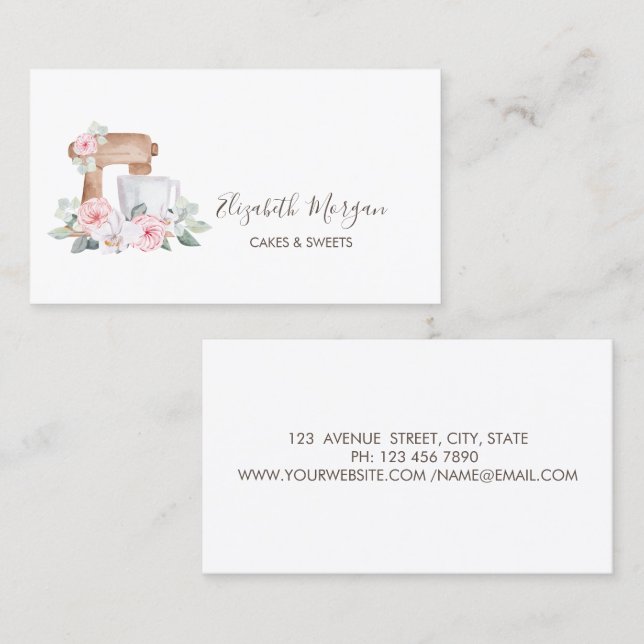 Simple Mixer Flower Simple Bakery  Business Card (Front/Back)