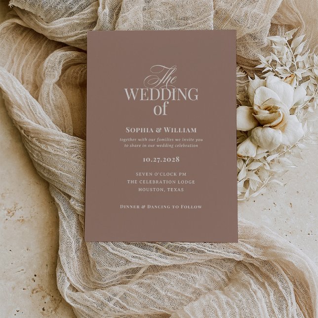 Simple Mocha Taupe | Luxe Neutral Wedding Invitation (Creator Uploaded)