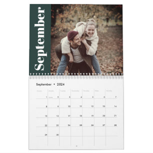 Simple & Modern 2024 Family Custom Photo Green Calendar