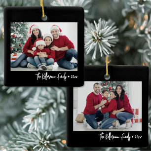 Simple Modern 2 Photo Christmas Ceramic Ornament