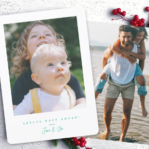 simple modern 2 photo green script new year’s holiday card