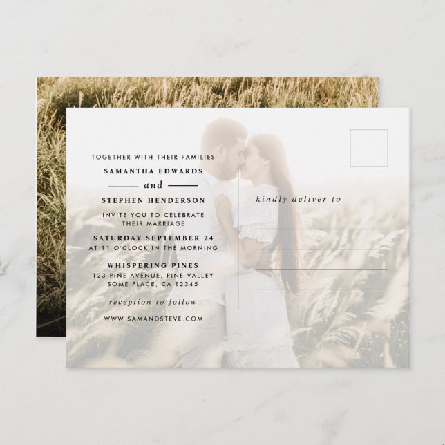 Simple Modern 2-Photo Wedding Invitation Postcard (Front/Back)