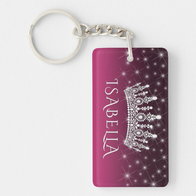 Simple Modern 2 Photo White Text Overlay Keepsake Key Ring (Front)