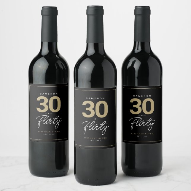 Simple Modern 30 & Flirty Personalised Wine Label (Bottles)