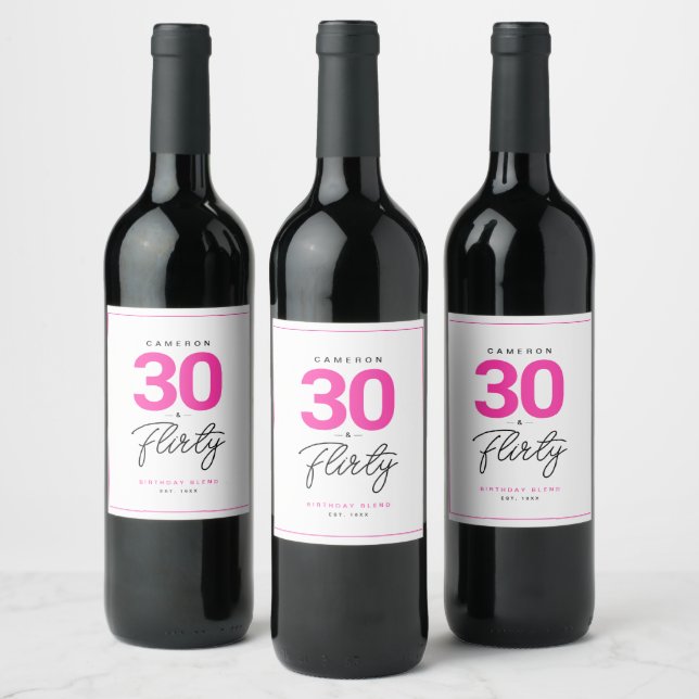 Simple Modern 30 & Flirty Personalised Wine Label (Bottles)