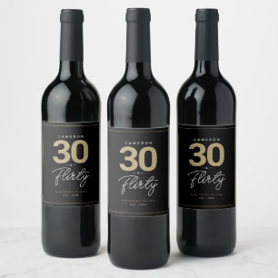Simple Modern 30 & Flirty Personalized Wine Label