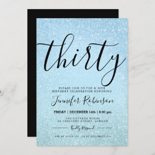 Simple + Modern 30th Birthday Blue Glitter Paint Invitation