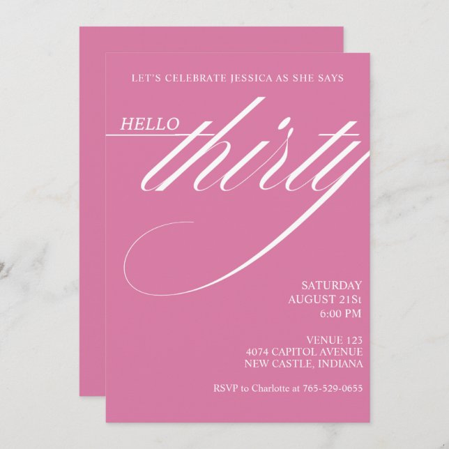 Simple Modern 30th Birthday Invitation (Front/Back)
