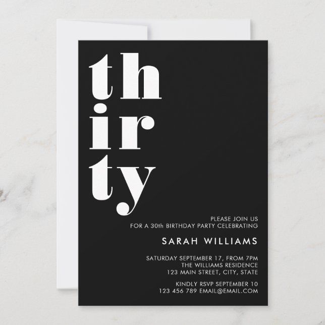 Simple Modern 30th Birthday Invitation (Front)