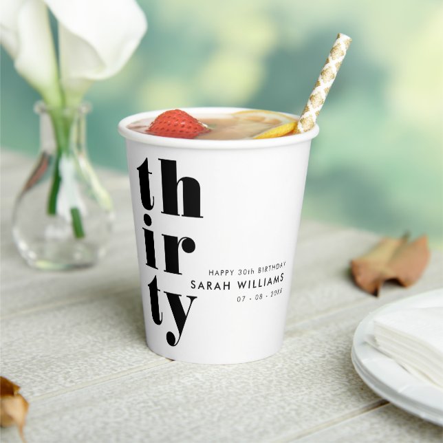 Simple Modern 30th Birthday Party Paper Cups (Insitu)