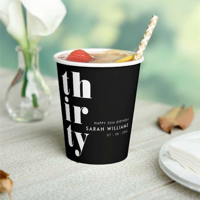 Simple Modern 30th Birthday Party Paper Cups (Insitu)