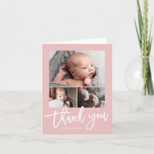 Simple Modern 3 Photo Collage Baby Photo  Thank You Card
