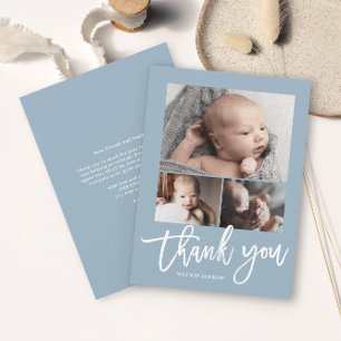 Simple Modern 3 Photo Collage Baby Photo  Thank You Card