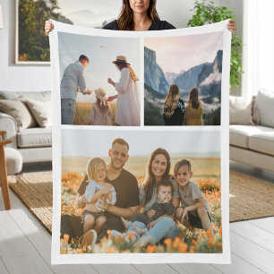 Simple Modern 3 Photo Collage Blanket