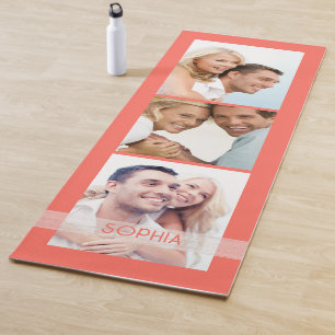 Simple Modern 3 Photo Collage Coral Personalised   Yoga Mat