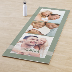 Simple Modern 3 Photo Collage Sage Green Wellness Yoga Mat