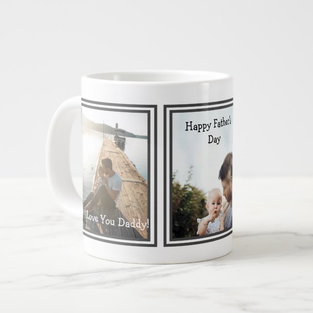 Simple Modern 3 Photo Happy Father's Day Large Coffee Mug (Front Left)