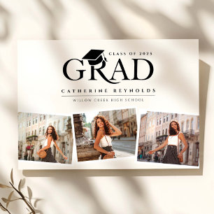 Simple Modern 3 Photos Graduation Announcement 