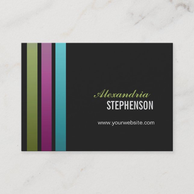 Simple Modern 3 Vertical Stripes Chubby Business Card (Front)